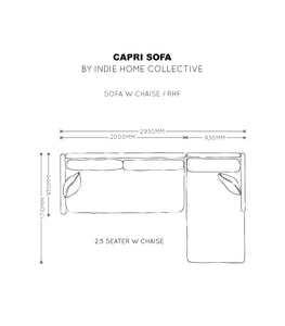 Capri Sofa w RH Chaise / NZ MADE / Fabric - Pompeii - Ecru