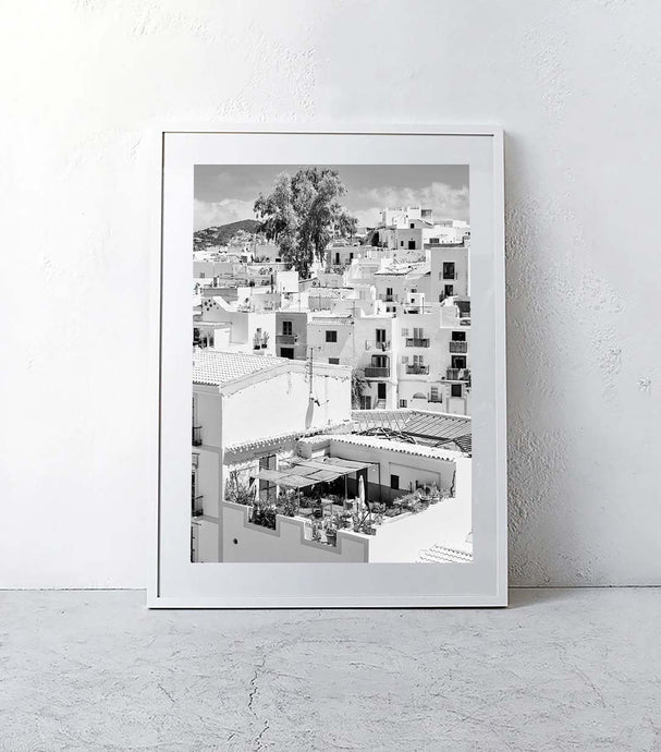 'Old Town' Ibiza / B & W Framed Print / A0