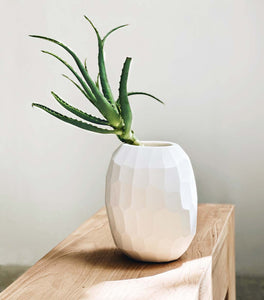 Faceted Glass Vase / White / Large