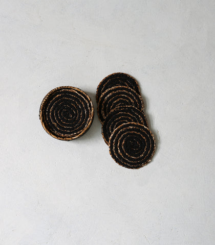 'Simply Black' Woven Coasters & Holder / Set 4