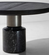 District Eight / 'Stilt' Coffee Table / Dark Seared Oak & Antique Brass / 60cmD / Medium