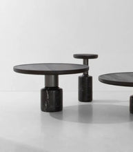 District Eight / 'Stilt' Coffee Table / Dark Seared Oak & Antique Brass / 60cmD / Medium