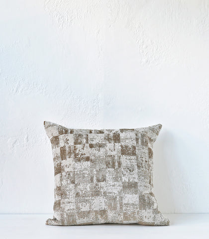'Velvet Check' Cushion / NZ MADE / Feather Inner /55x55cm / Taupe