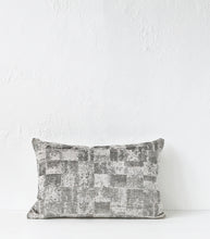 'Velvet Check' Cushion / NZ MADE / Feather Inner / 60x40cm/Silver Grey