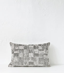 'Velvet Check' Cushion / NZ MADE / Feather Inner / 60x40cm/Silver Grey