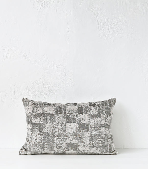 'Velvet Check' Cushion / NZ MADE / Feather Inner / 60x40cm/Silver Grey