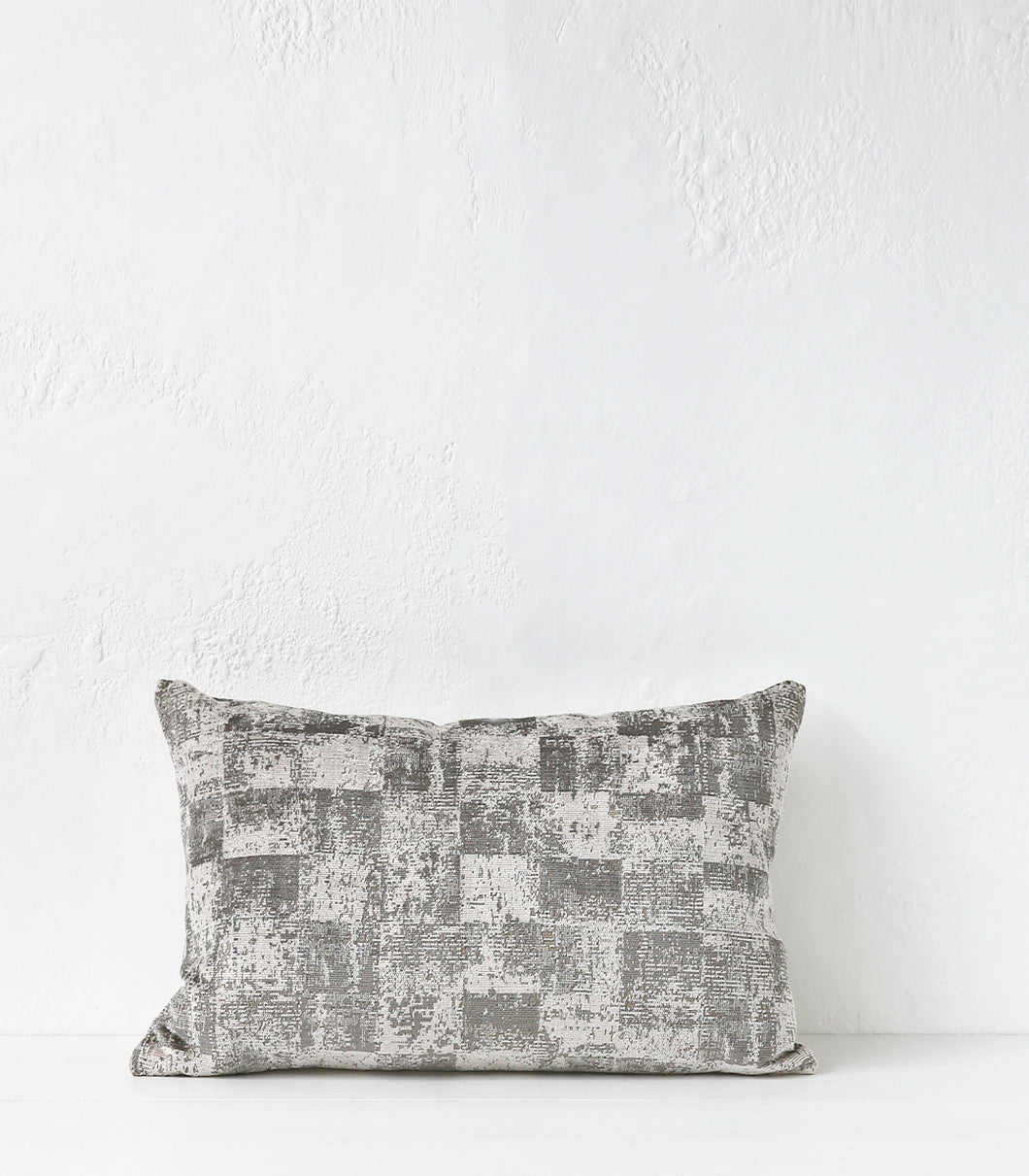 'Velvet Check' Cushion / NZ MADE / Feather Inner / 60x40cm/Silver Grey