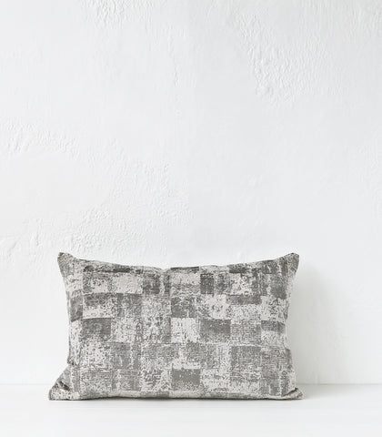 'Velvet Check' Cushion / NZ MADE / Feather Inner / 60x40cm/Silver Grey