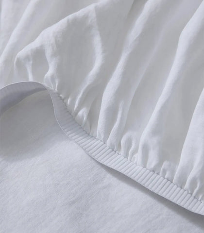 French Flax Linen / Fitted Sheet / QUEEN / White