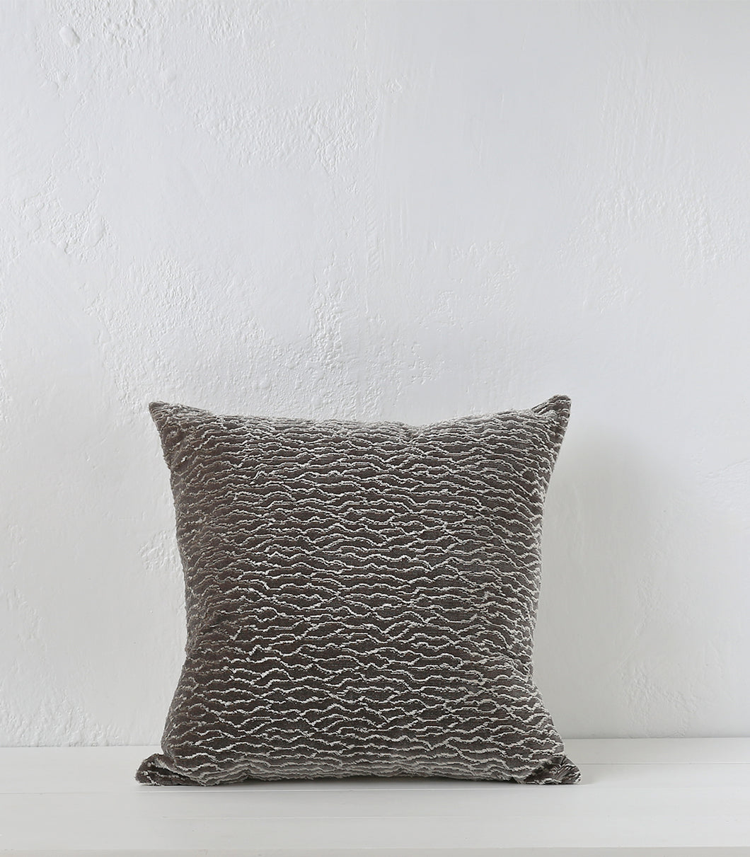 'Velvet Ripple' Cushion / NZ MADE - Feather Inner / 55x55cm / Silver Grey