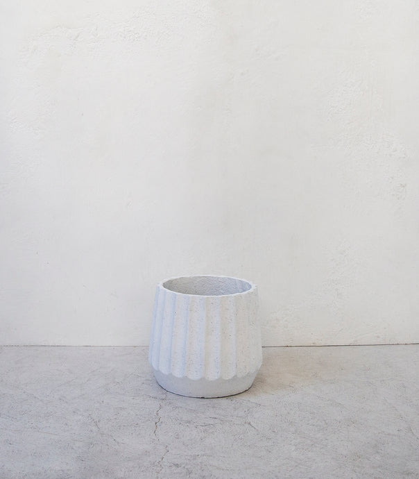 'Finned' Concrete Pot / White / Small