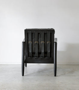 'Aman' Leather-Wood Lounging Chair/ Black