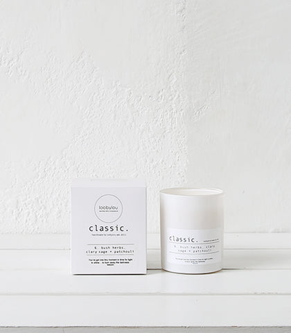Loobylou Classic Candle White / Bush Herbs, Clary Sage & Patchouli