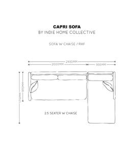 Capri Sofa / 2.5 Seater/ RH Chaise / Fabric-Timo