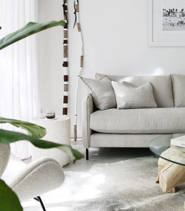 'Velvet Rib' Cushion w Feather Inner / 60x40cm / Chalk
