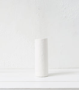 Hammered Ceramic Cylinder Vase / White