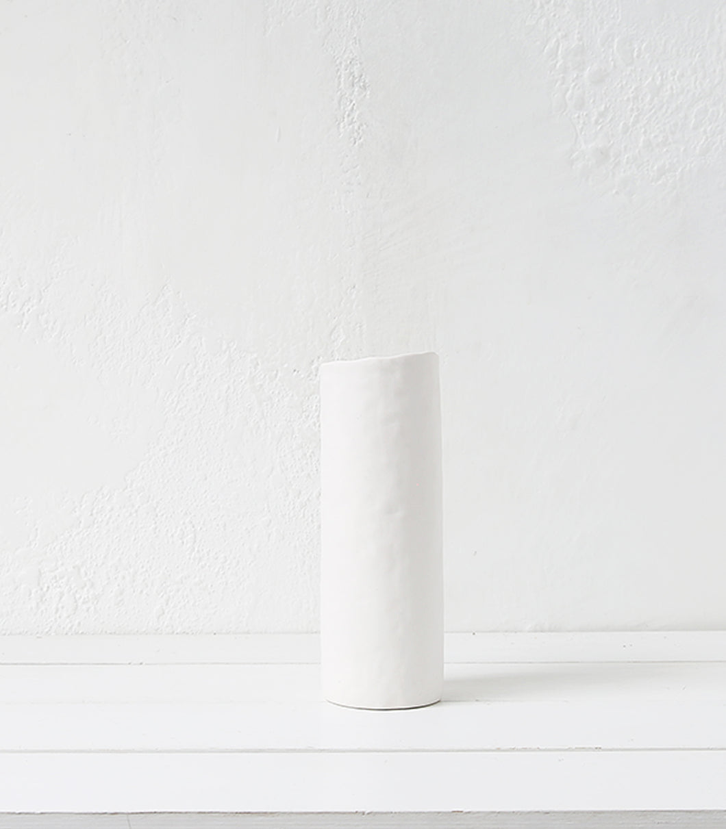Hammered Ceramic Cylinder Vase / White
