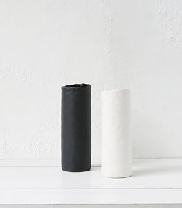 Hammered Ceramic Cylinder Vase / White