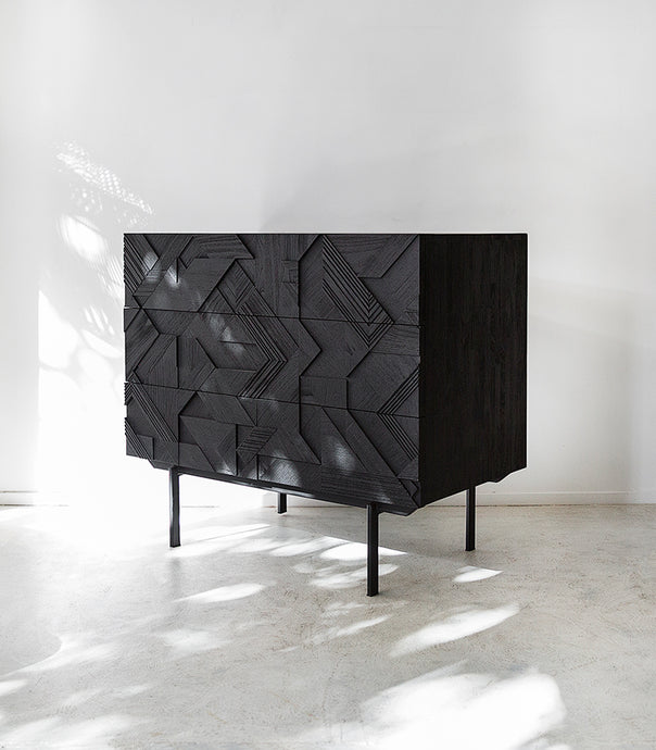 Teak 'Graphic' 3 Drawer Cabinet / Black