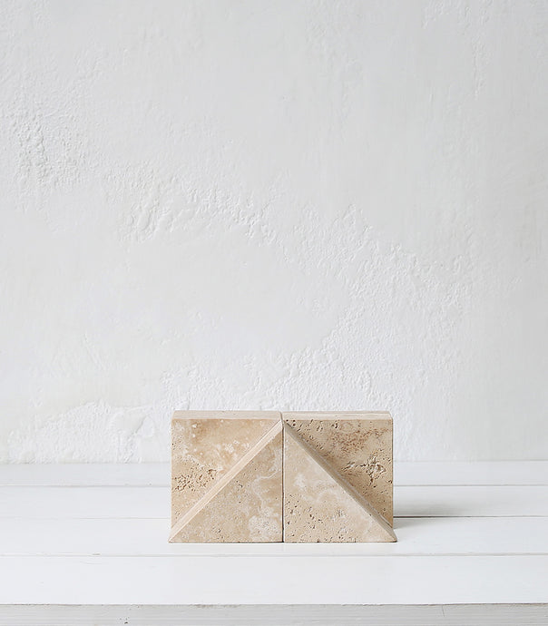 Geometric Travertine Bookends