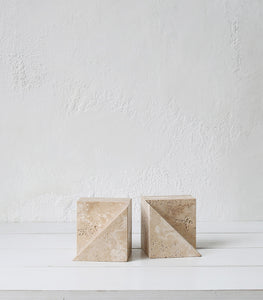 Geometric Travertine Bookends
