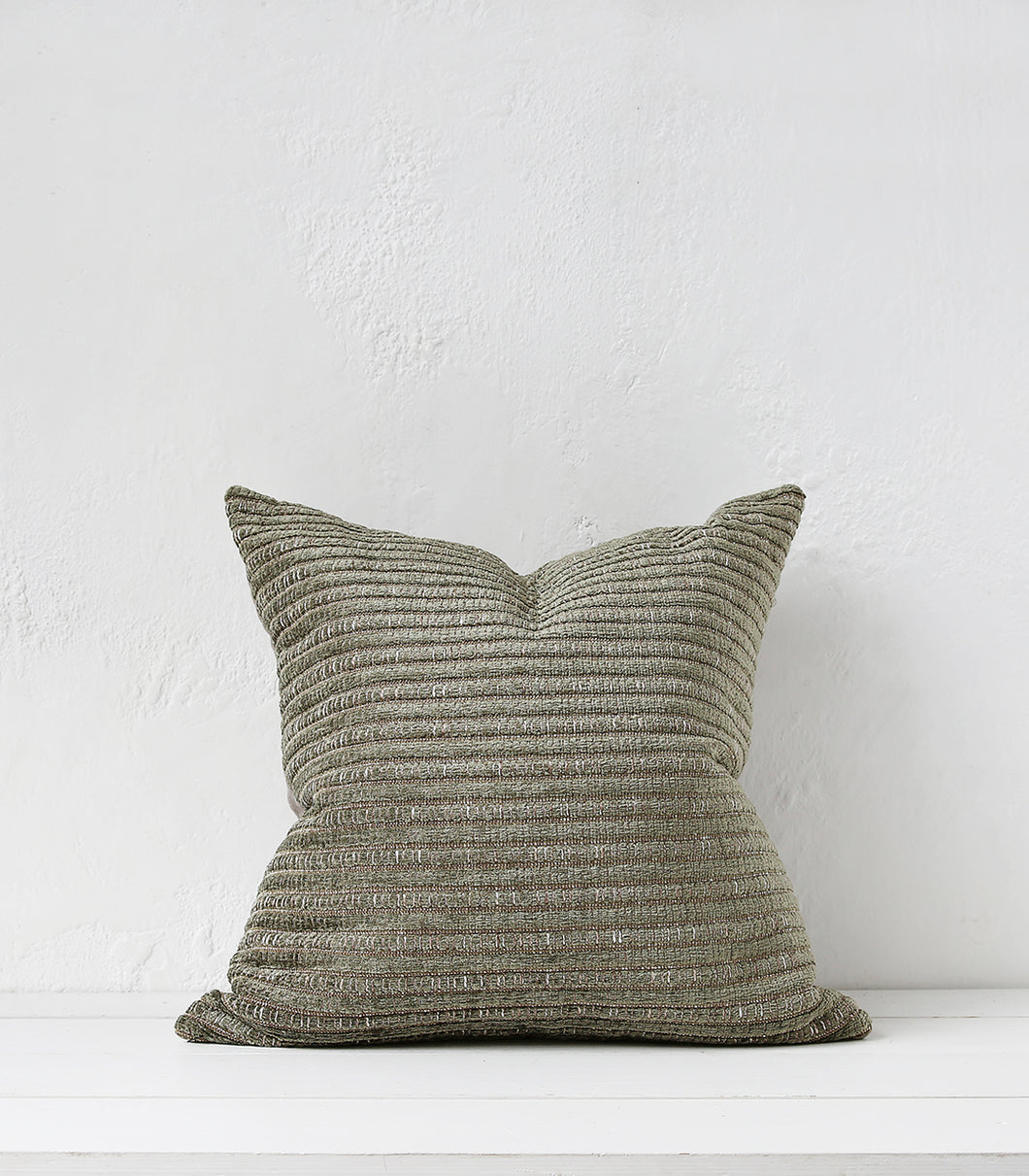 Velvet Rib Cushion w Feather Inner / 55x55cm / Moss